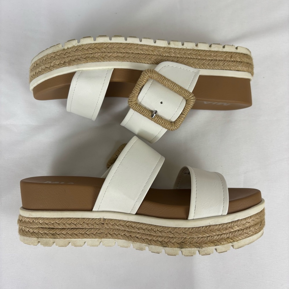 MIA Platform Espadrille Sandals Buckle Casual Slip On Slides White Size 7 - Picture 9 of 15